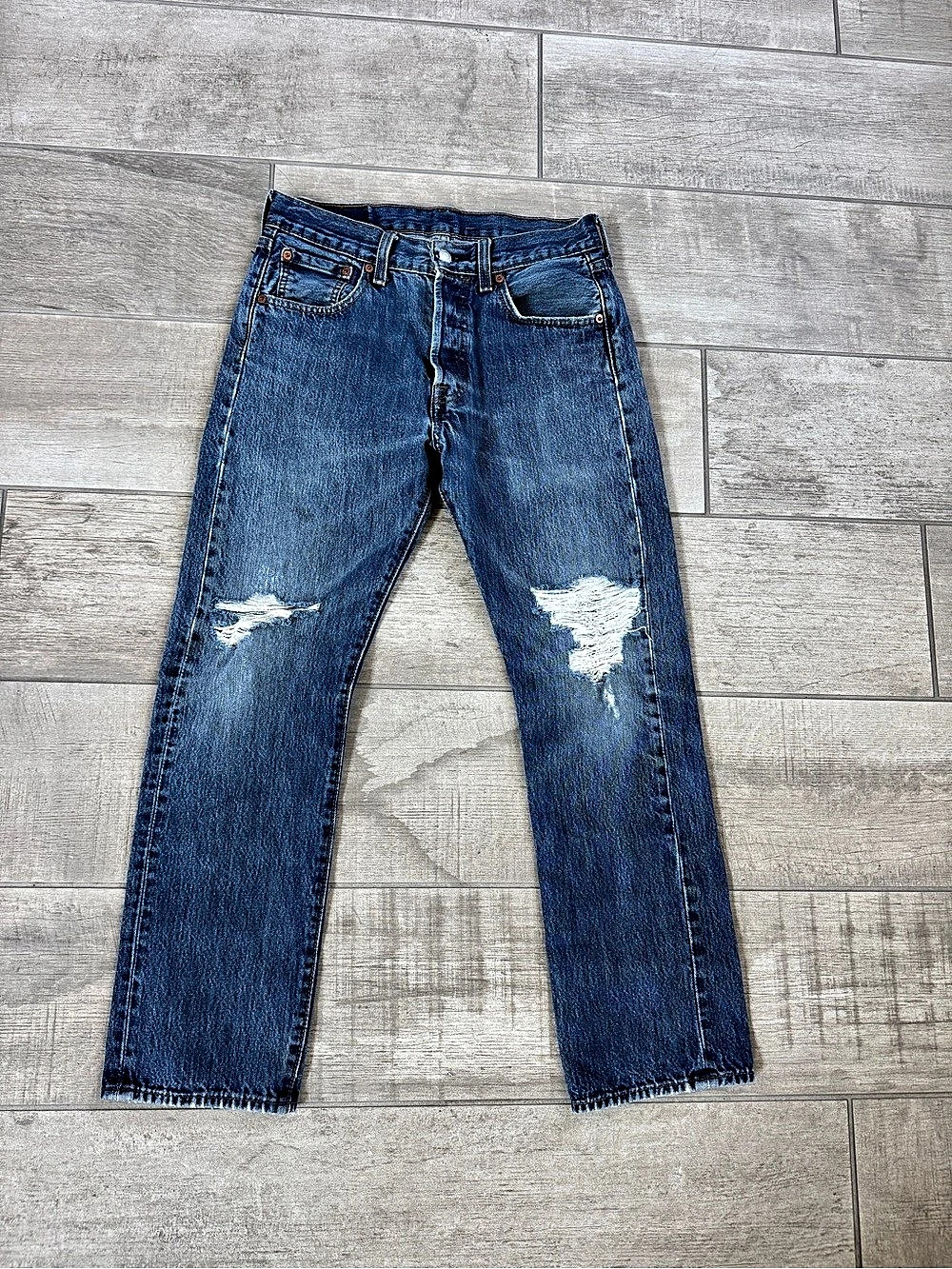 Vintage Levi's 501 Distressed Straight Jeans Blue Waist 30 Length 30